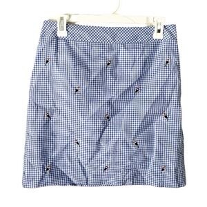 Talbots Skirt Women's 4P Petite Gingham Cotton Canvas Embroidered Parrots Preppy